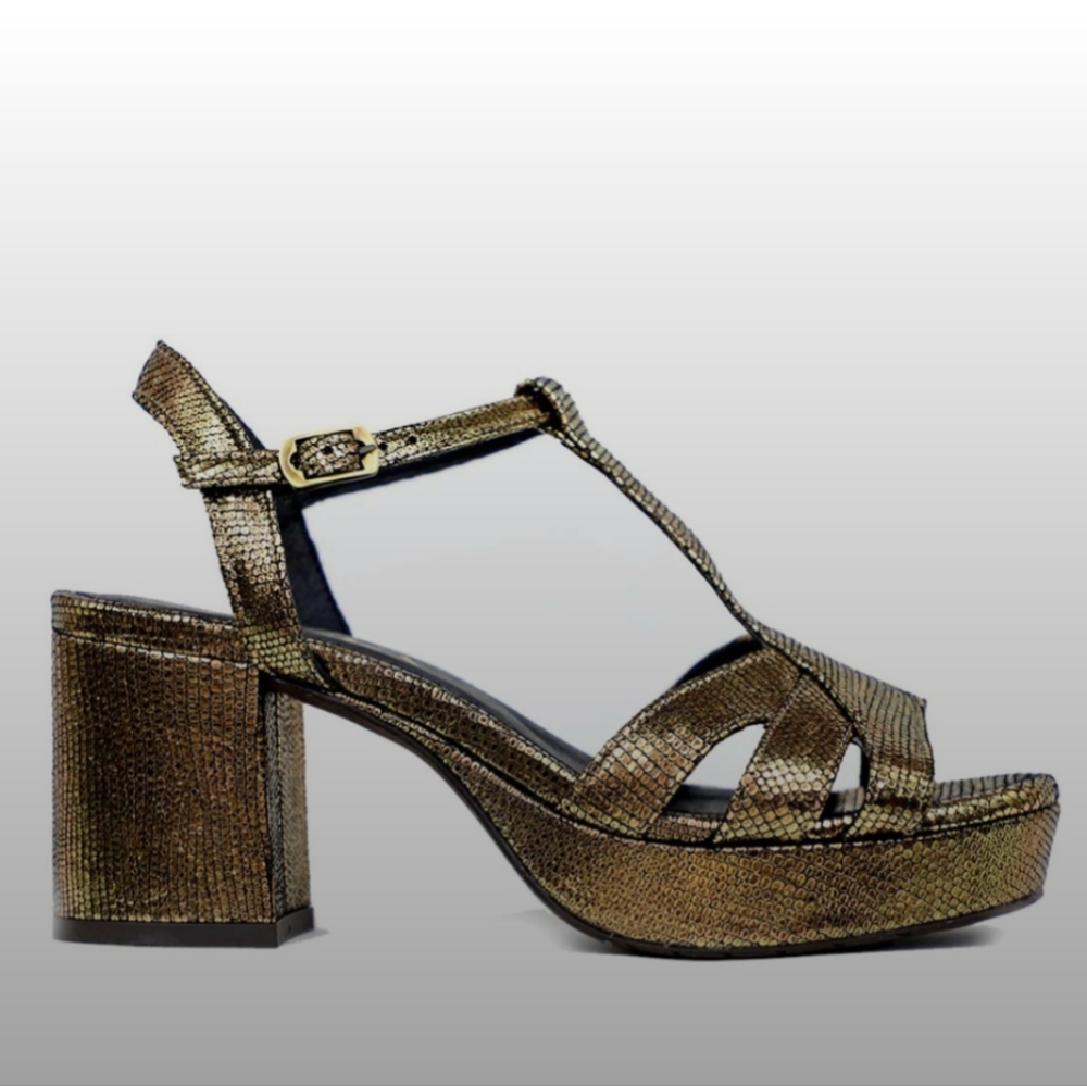 Esska Chaza Onyx Gold Leather Heeled Sandals
